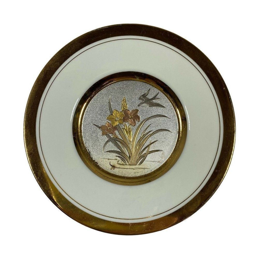 Vintage Chokin Gold Lacy Fine China Keito Flower Plate Made Japan Bird Flowers